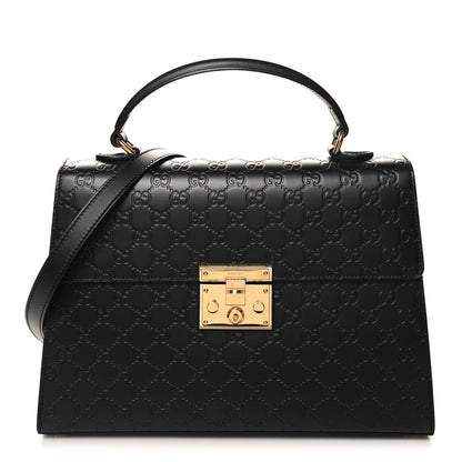 Gucci Guccissima Signature Medium Padlock Top Handle Bag Black 1 of 10