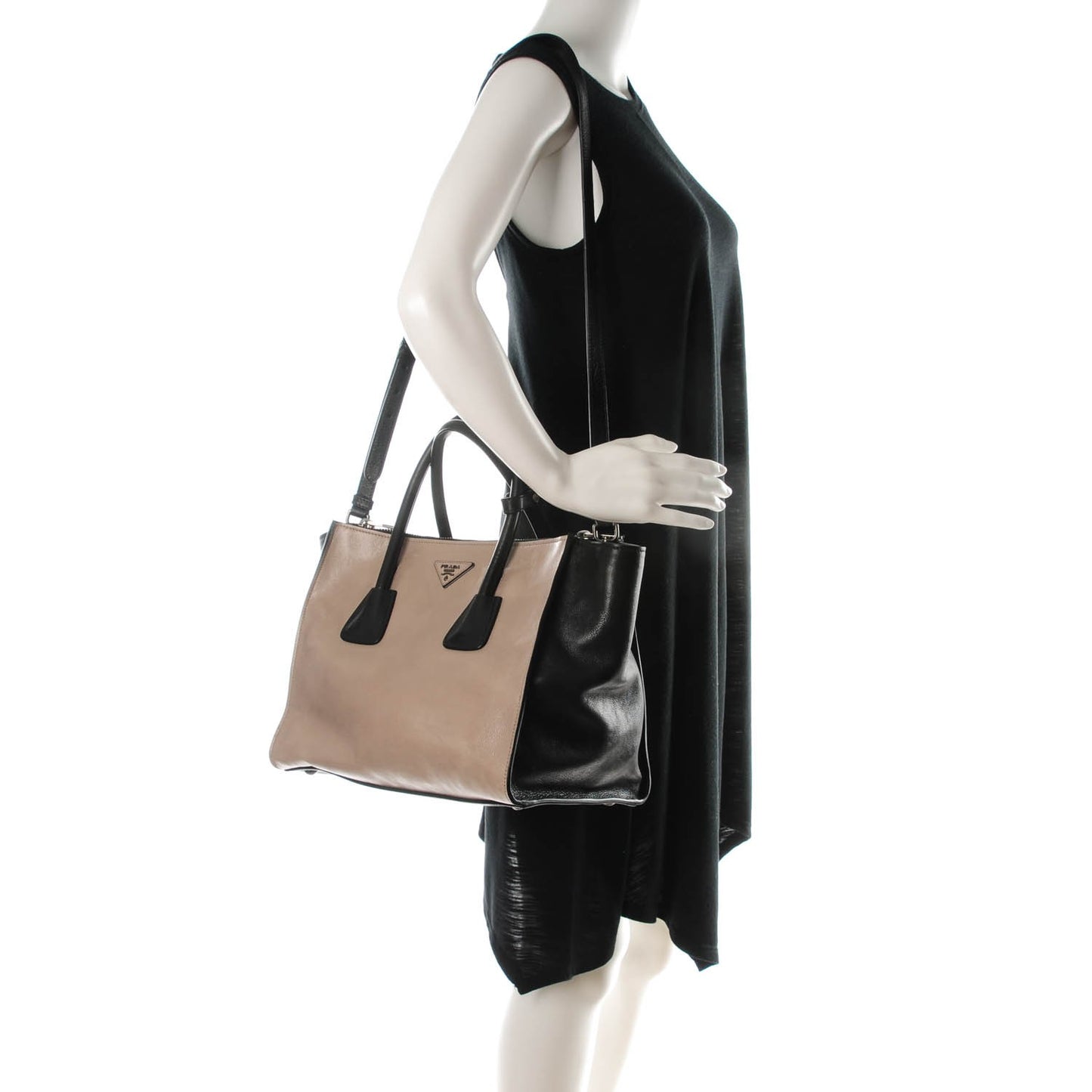 Glace Calf Bi-Color Twin Pocket Tote Pomice Black
