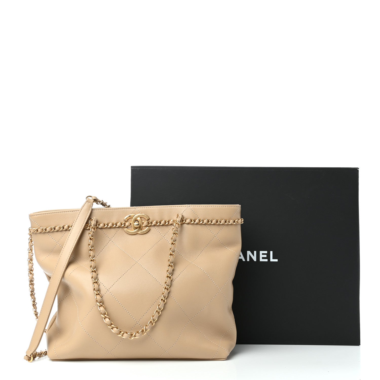 Chanel Calfskin Stitched Small Shopping Tote Dark Beige 11 of 11