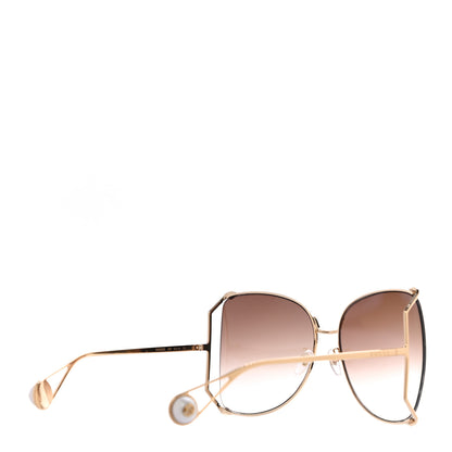 Gucci Oversized Round Sunglasses GG0252S Gold Brown 3 of 7