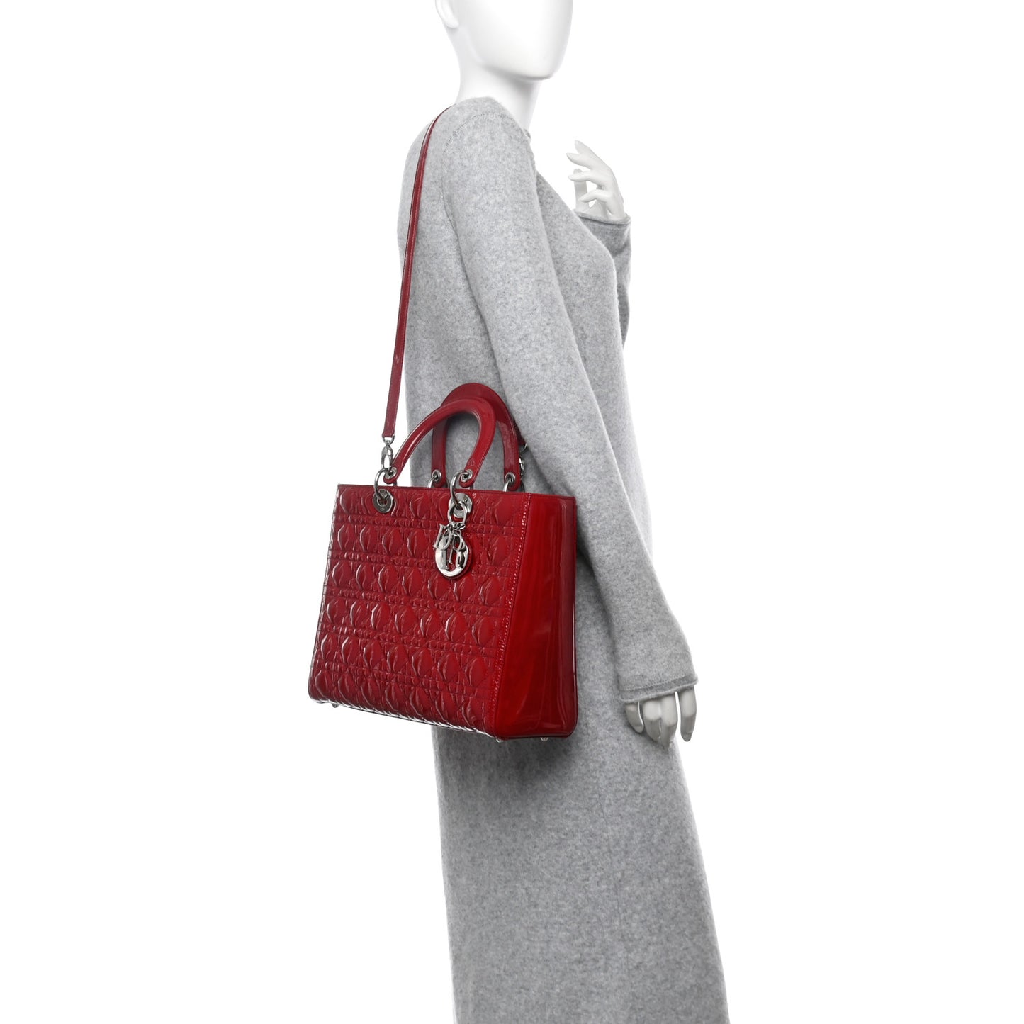 Patent Cannage Large Lady Dior Red