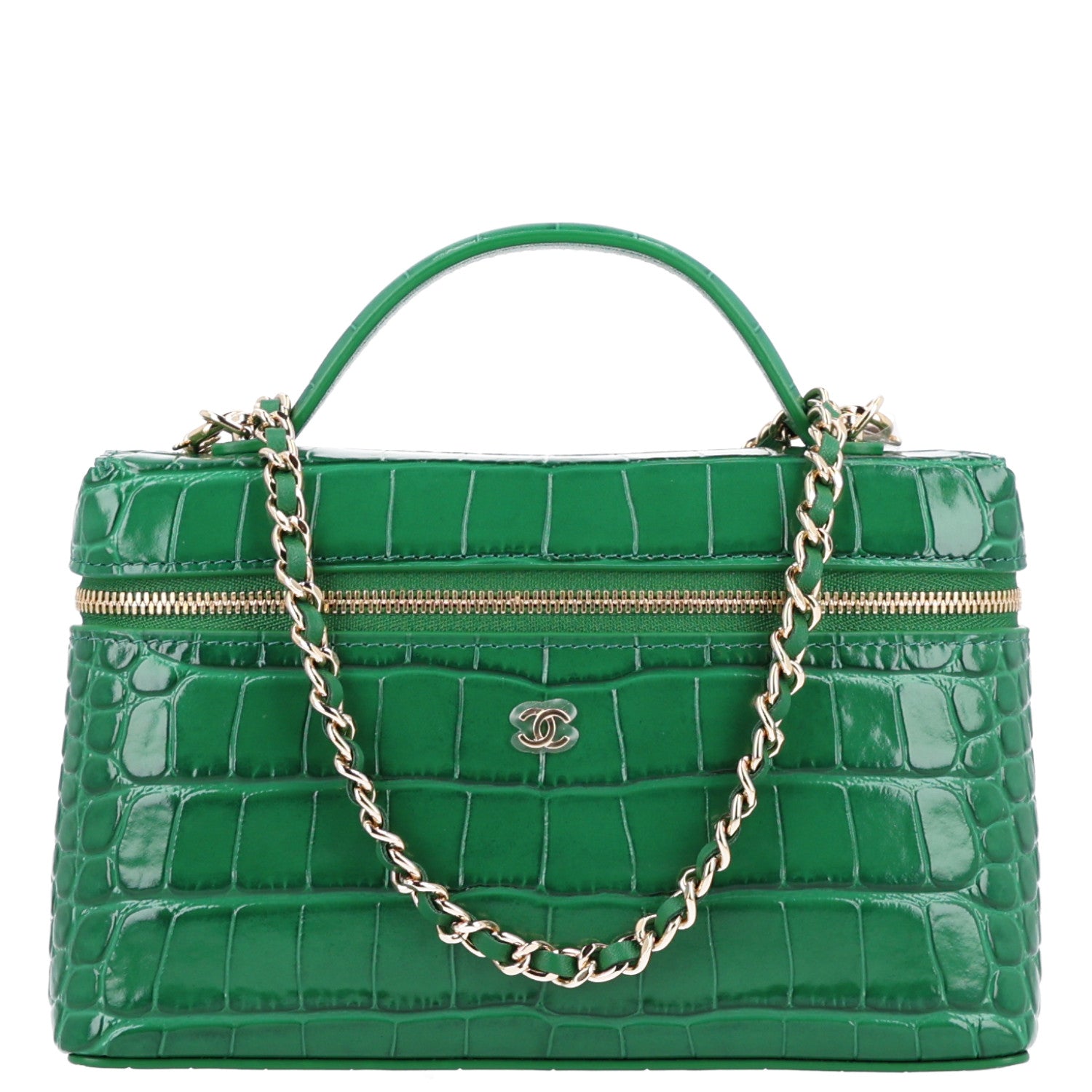 Chanel Calfskin Crocodile Embossed Crococo Exoticoco Vanity With Chain Green 1 of 10