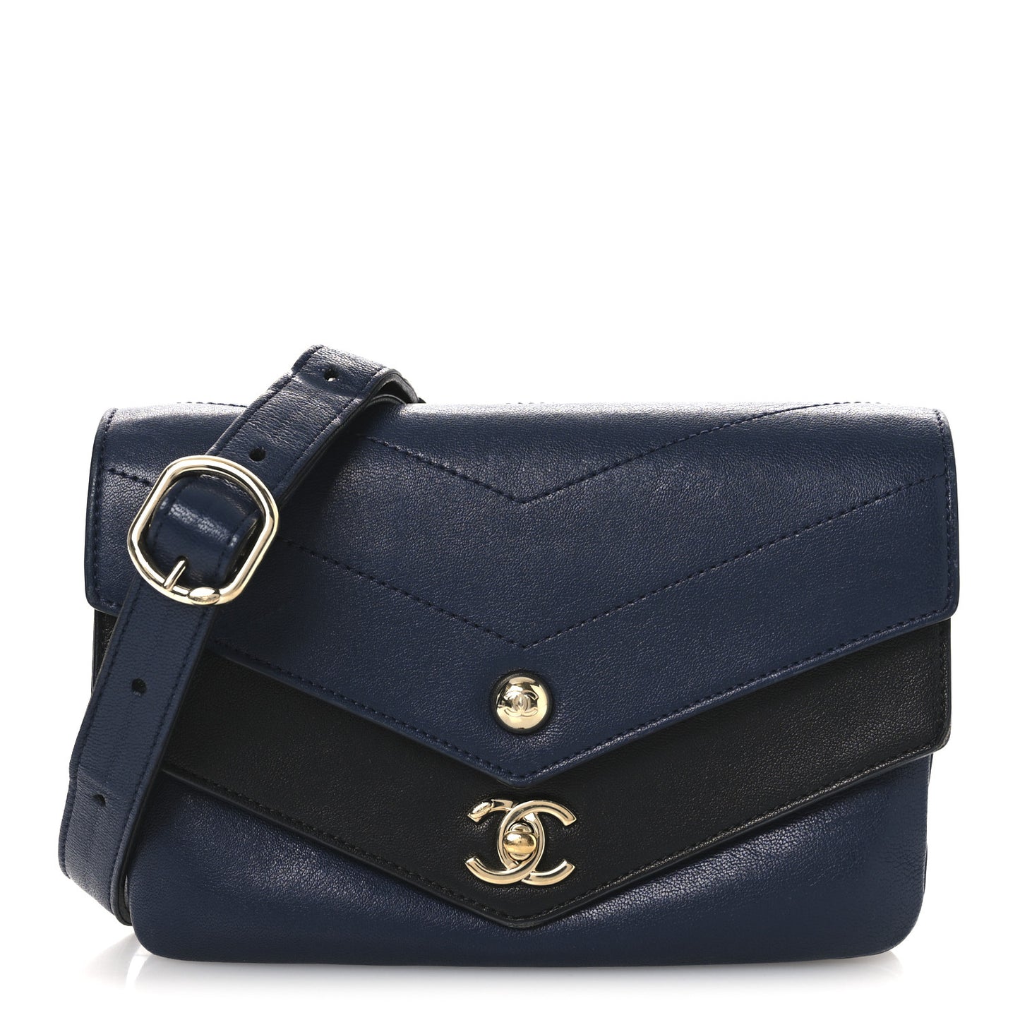 Sheepskin Chevron Quilted Double Chevron Waist Bag Navy Black