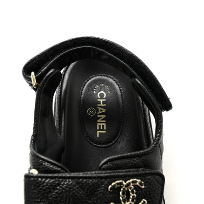 Chanel Grained Calfskin Velcro Dad Sandals 39 Black 7 of 10