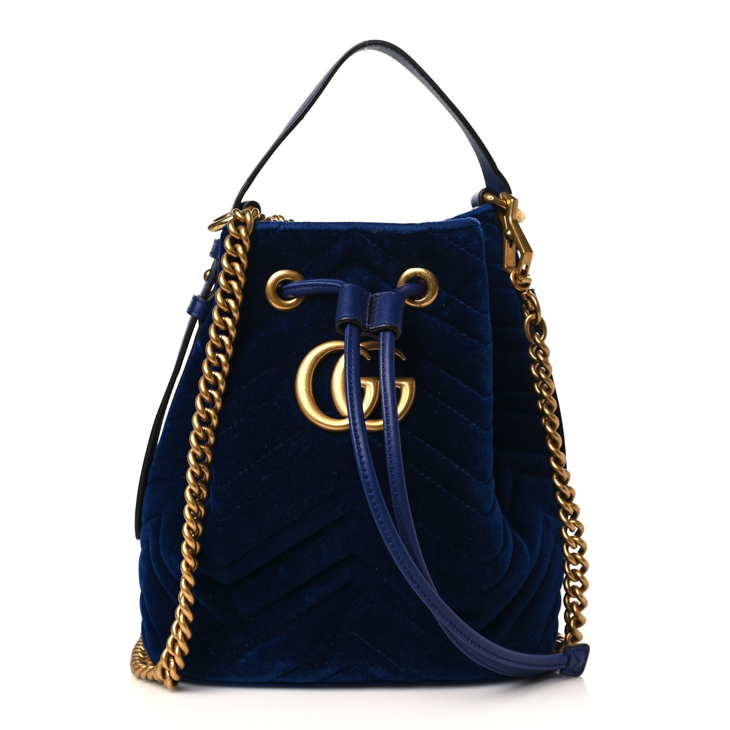 Velvet Matelasse GG Marmont Bucket Bag Cobalt Blue