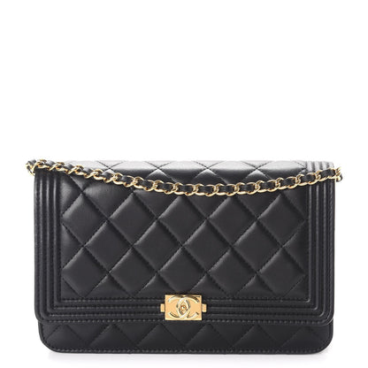 Chanel Lambskin Quilted Boy Wallet On Chain WOC Black 1 of 9