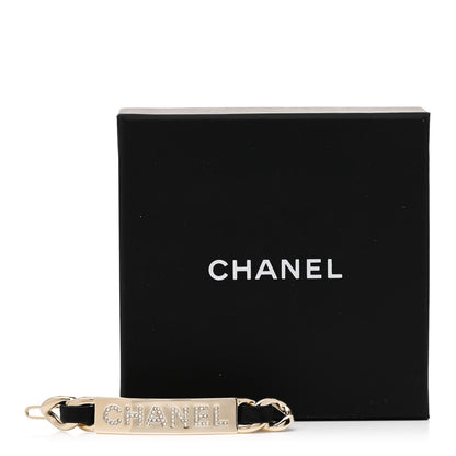 Chanel Metal Lambskin Strass Sergeant Hair Clip Barrette Black Gold 5 of 5