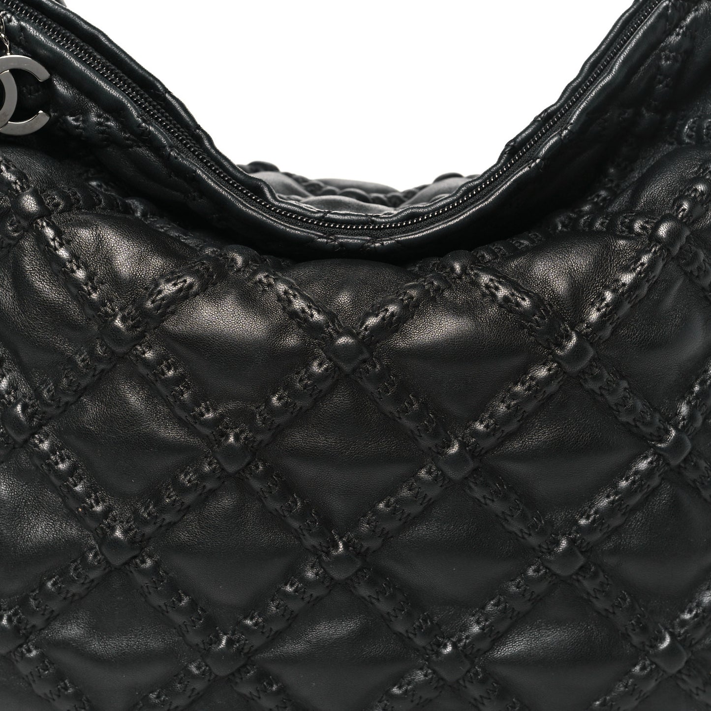 Quilted Lambskin Hidden Chain Hobo Black