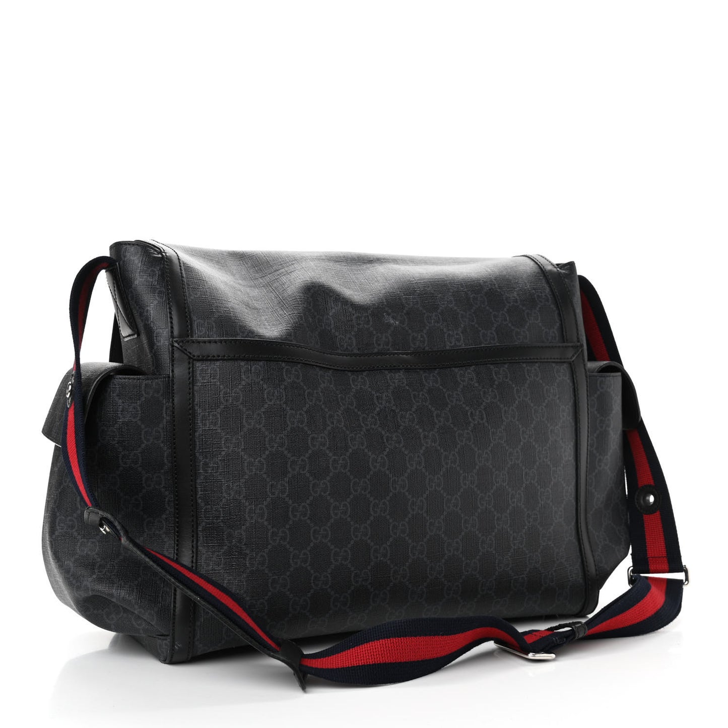 GG Supreme Monogram Web Messenger Diaper Bag Black Grey