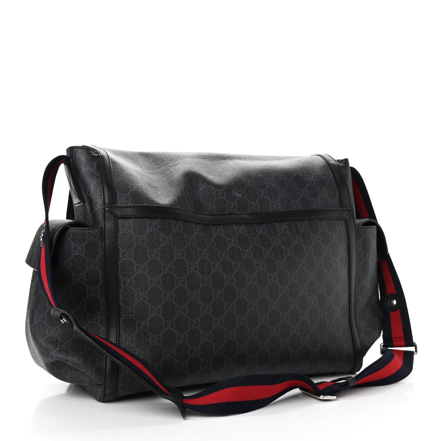 Gucci GG Supreme Monogram Web Messenger Diaper Bag Black Grey 3 of 16