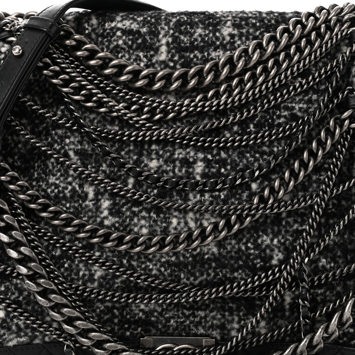 Chanel Calfskin Tweed Enchained XL Boy Flap Black 8 of 10