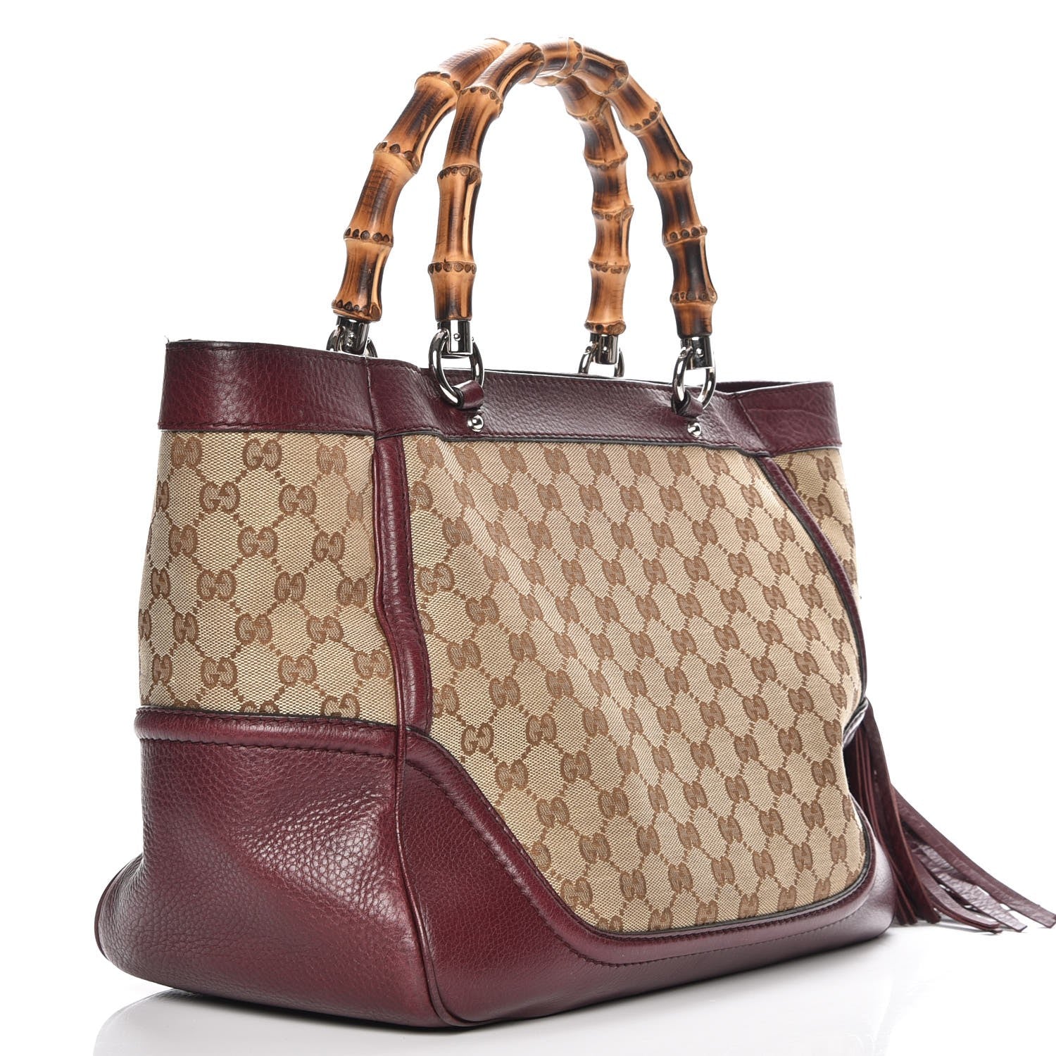 Gucci Monogram New Bamboo Medium Tassel Tote Bordeaux 3 of 12