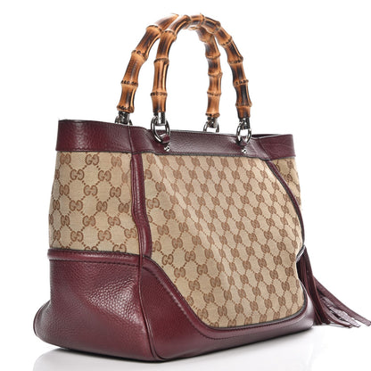 Gucci Monogram New Bamboo Medium Tassel Tote Bordeaux 3 of 12