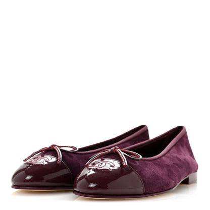 Chanel Suede Patent Calfskin Cap Toe CC Ballerina Flats 39 Burgundy 4 of 10