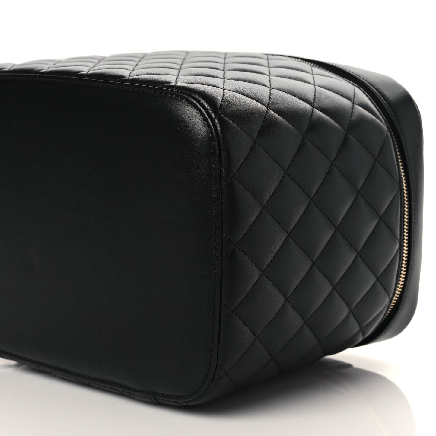 Lambskin Quilted Large Vanity Pouch Black