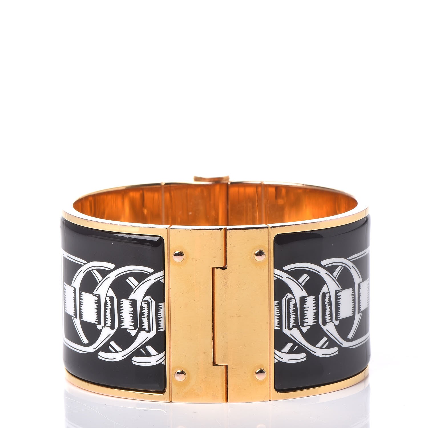 Hermes Enamel Printed Extra Wide Balades Equestres Hinged Bracelet S Positif Negatif 3 of 7