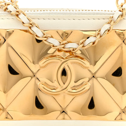 Chanel Lambskin Quilted Mini Golden Plate Clutch With Chain White 8 of 13