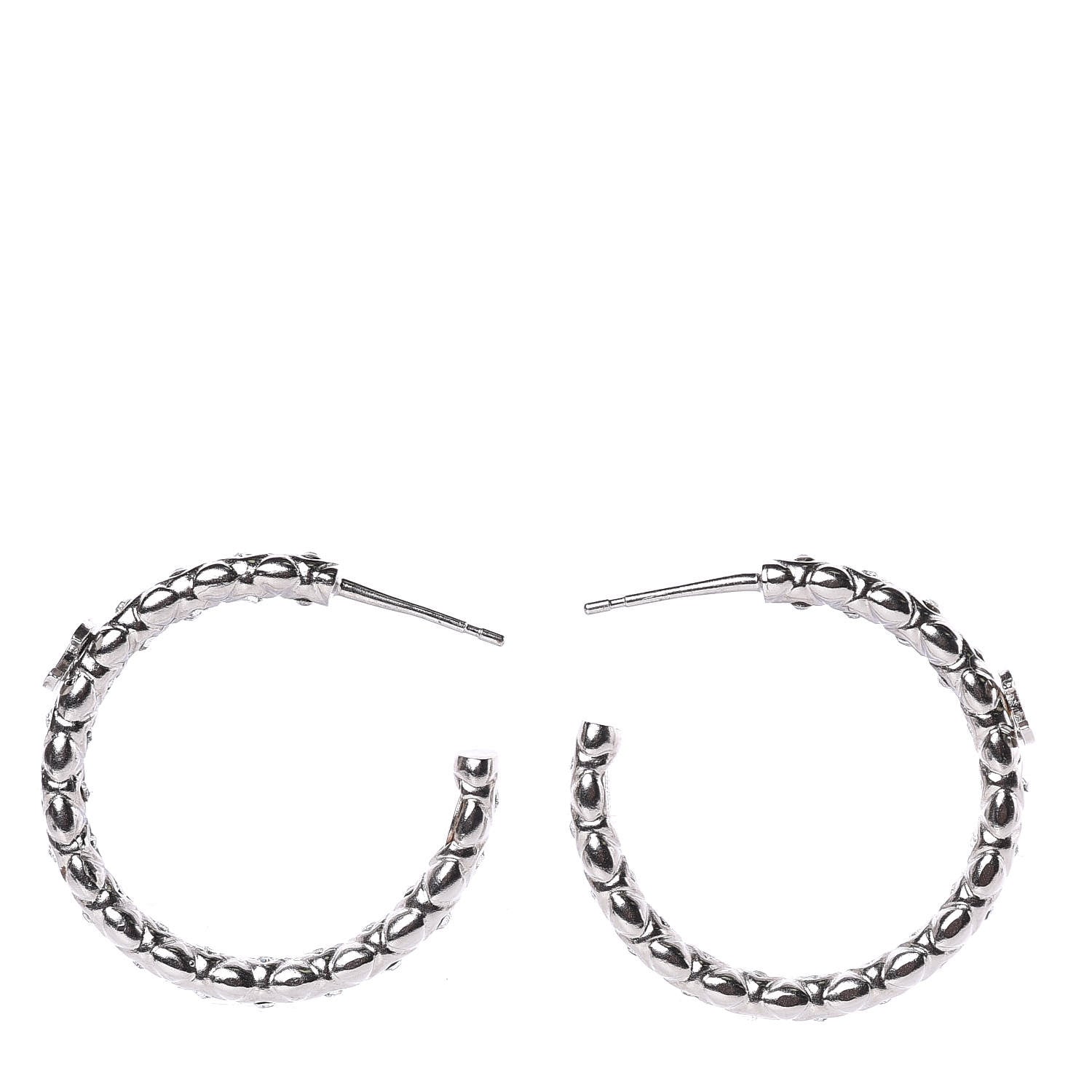 Chanel Crystal CC Hoop Earrings Silver 3 of 6