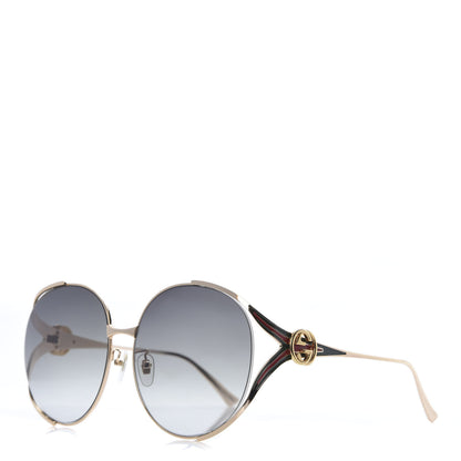 Gucci Metal Oversized Round Frame GG0225S Sunglasses Gold 1 of 8