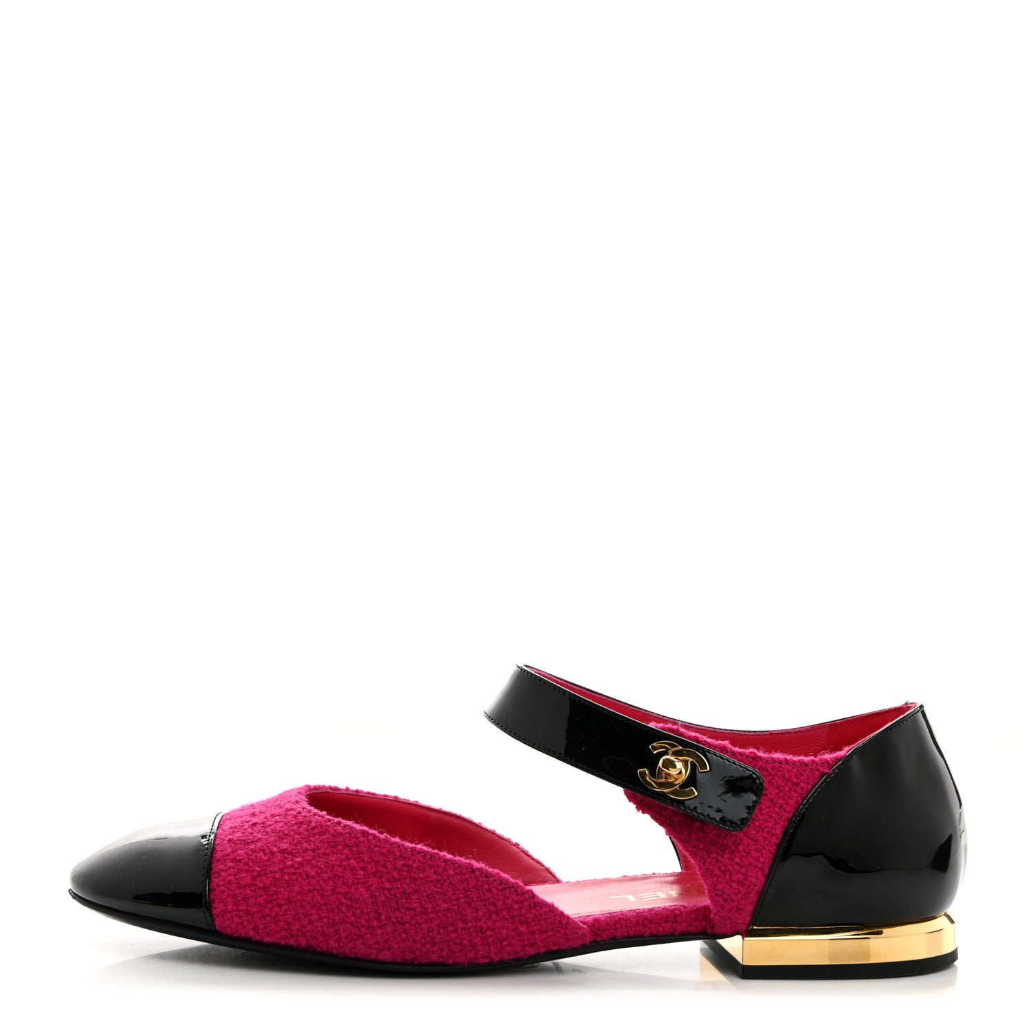 Chanel Tweed Patent Cap Toe Ballerina Flats 40 Dark Pink Black 1 of 9
