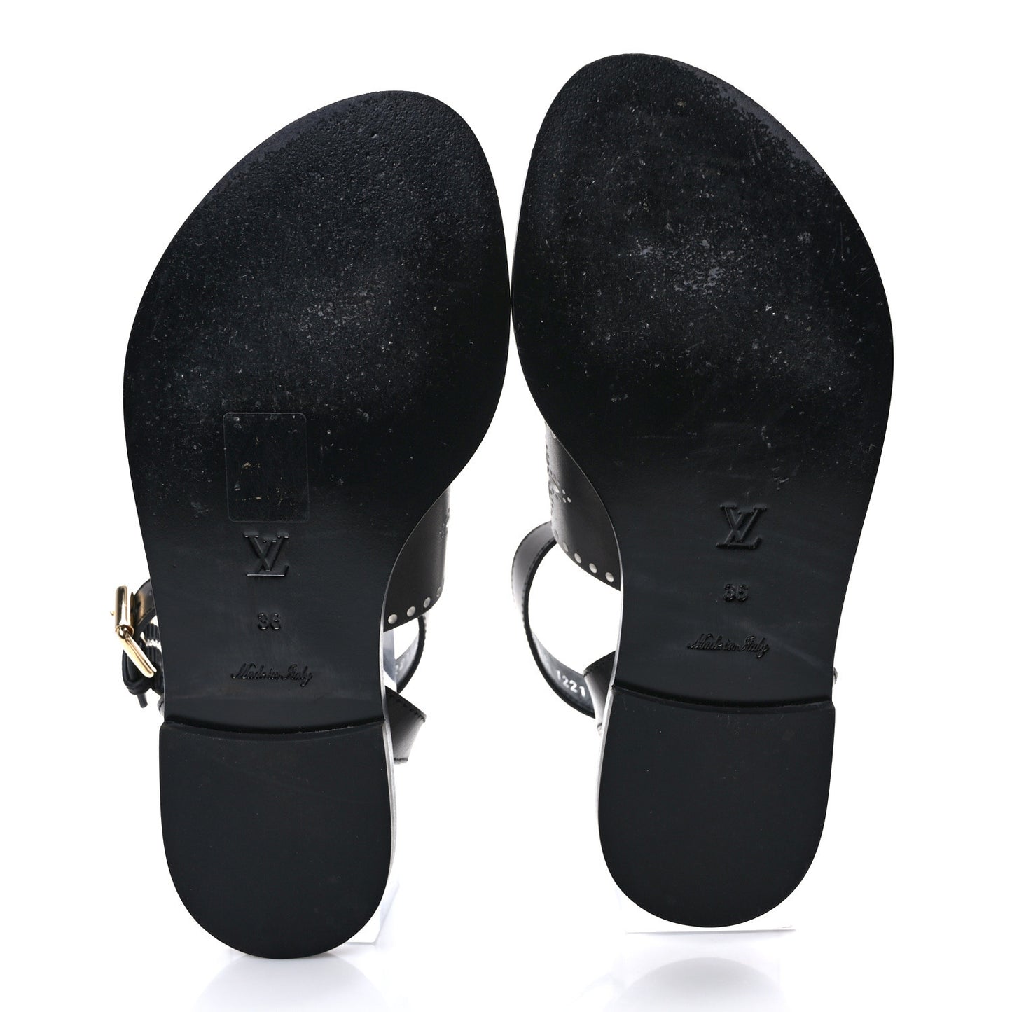 Soft Calfskin Perforated Horizon Flat Sandals 36 Black