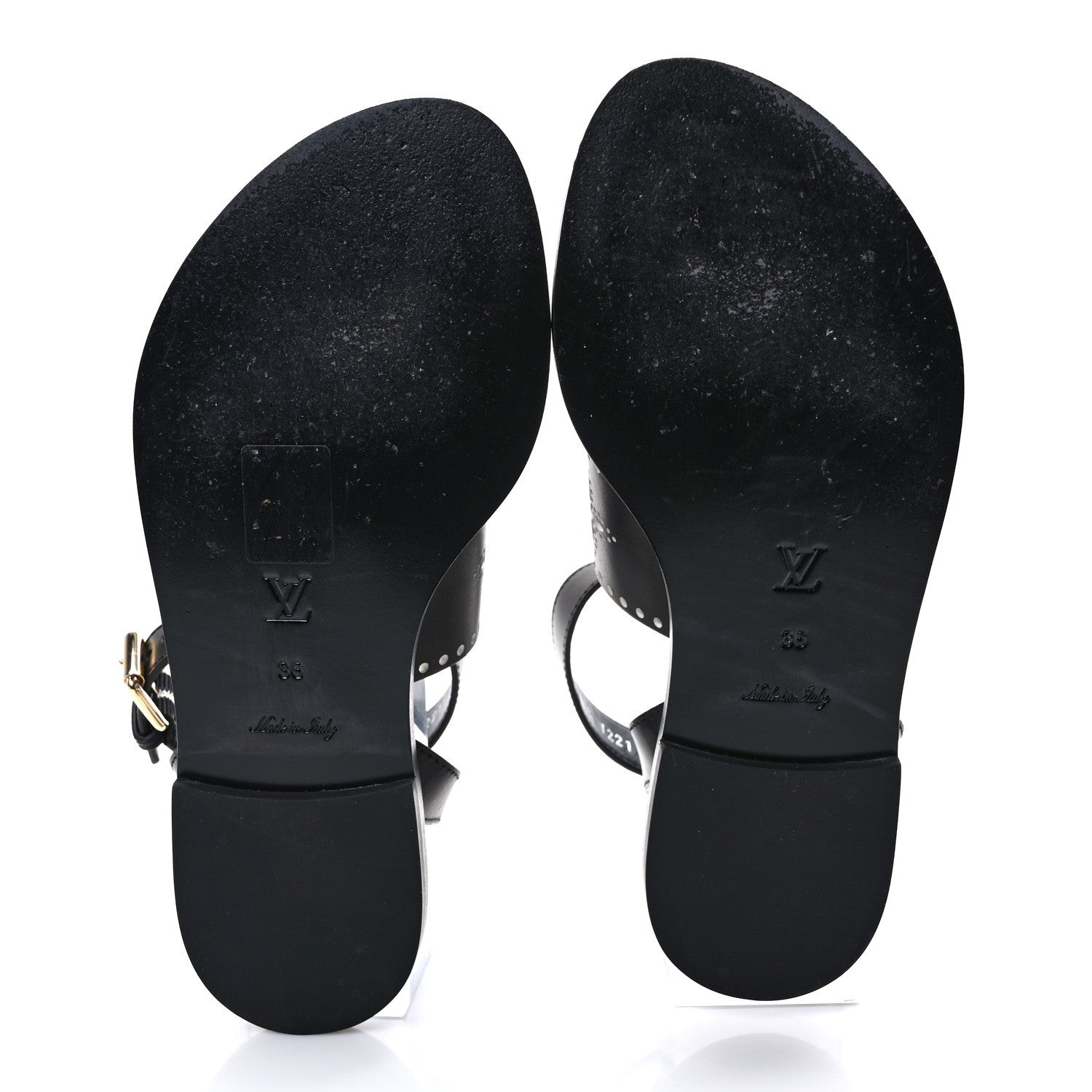 Louis Vuitton Soft Calfskin Perforated Horizon Flat Sandals 36 Black 5 of 8