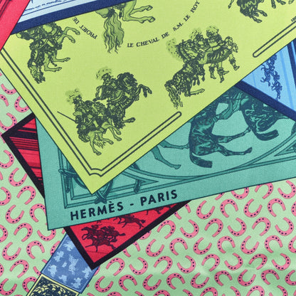 Hermes Silk A Cheval Sur Mon Carre Scarf 90 Vert Pale Mauve Rose Bonbon 2 of 4