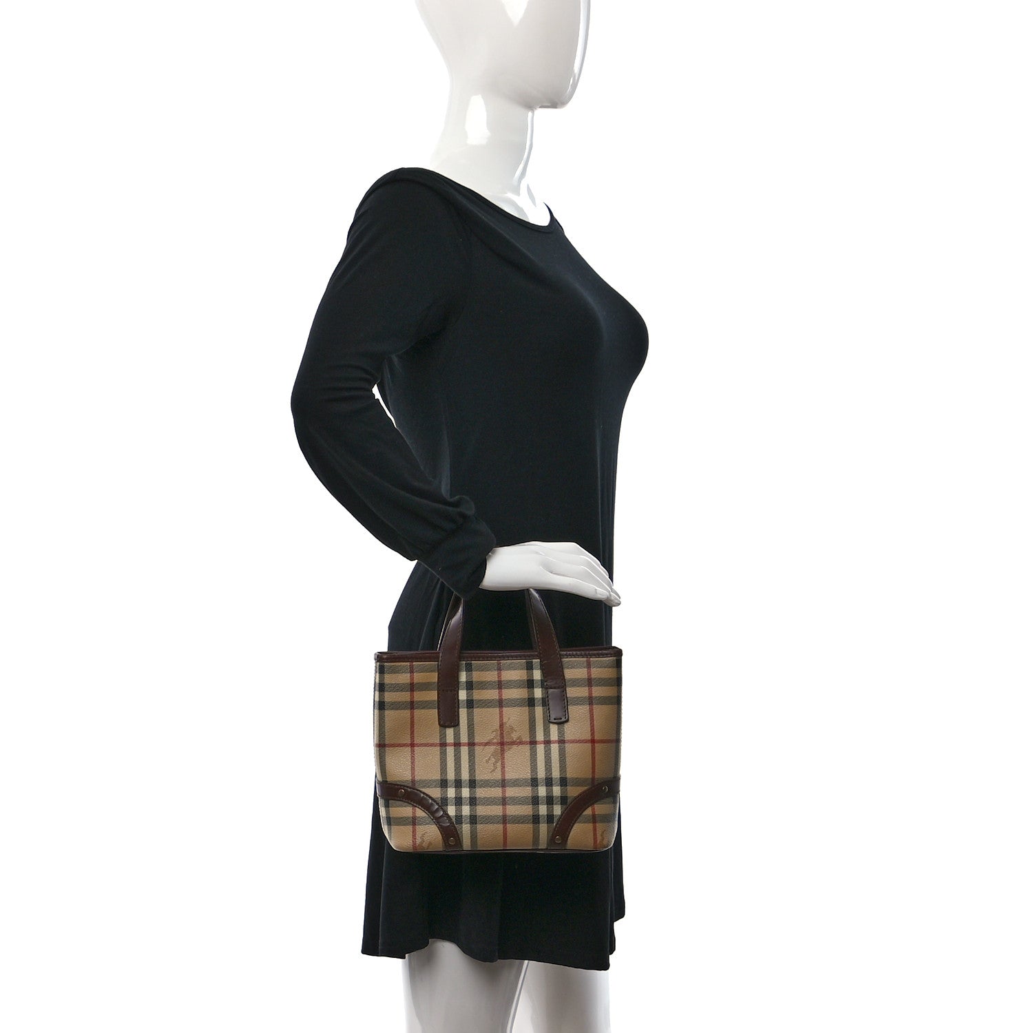 Burberry Haymarket Check Studded Small Tote Chocolate 2 of 12