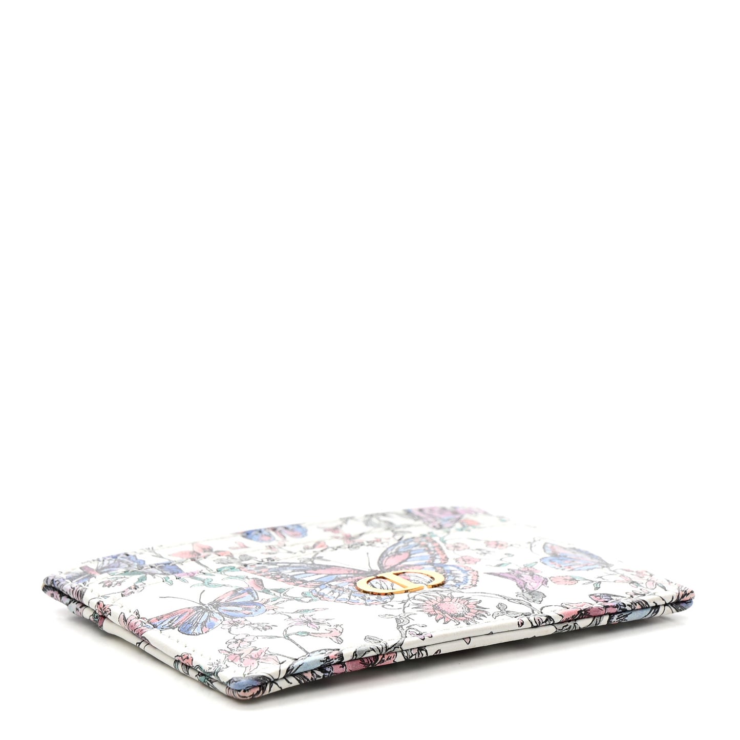 Calfskin Butterfly Printed Caro Five-Slot Card Holder White Multicolor