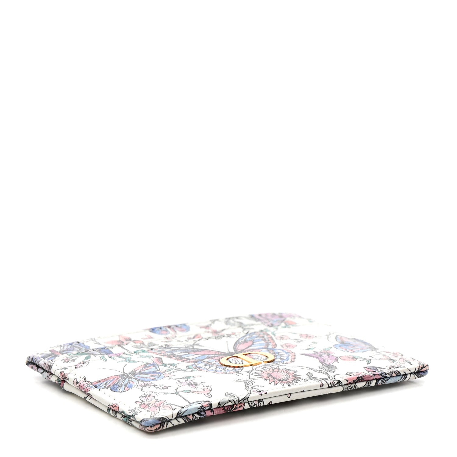 Christian Dior Calfskin Butterfly Printed Caro Five-Slot Card Holder White Multicolor 4 of 9