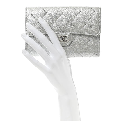 Chanel Glittered Metallic Caviar Quilted Medium Flap Wallet Silver 2 of 9