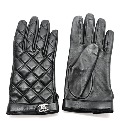 Chanel Lambskin Quilted Turnlock Gloves 7.5 Black 2 of 3