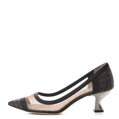 Fendi Technical Mesh Vitello Gommato FF Colibri 55mm Pumps 37.5 Tobacco Moro Black 1 of 9