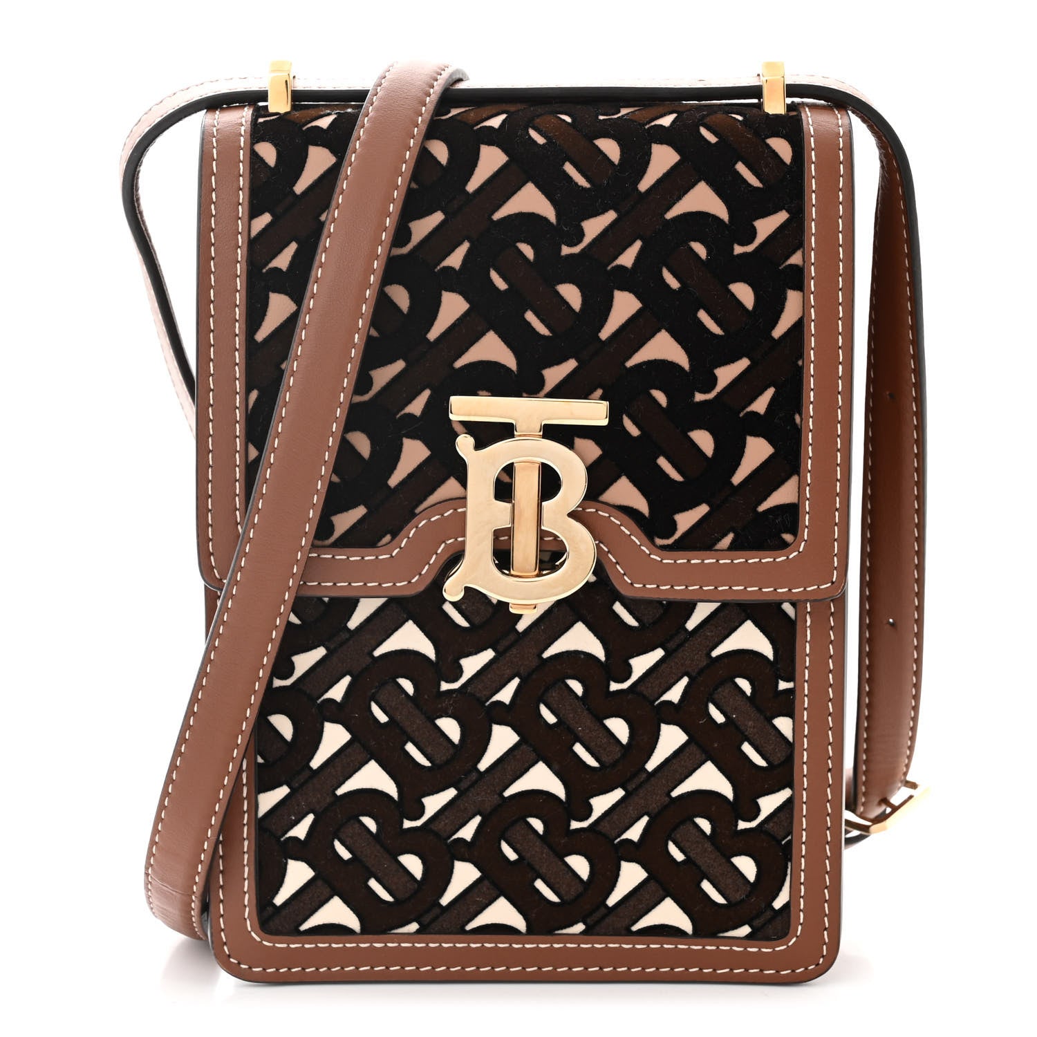 Burberry Velvet TB Mini Robin Crossbody Brown Black 1 of 9