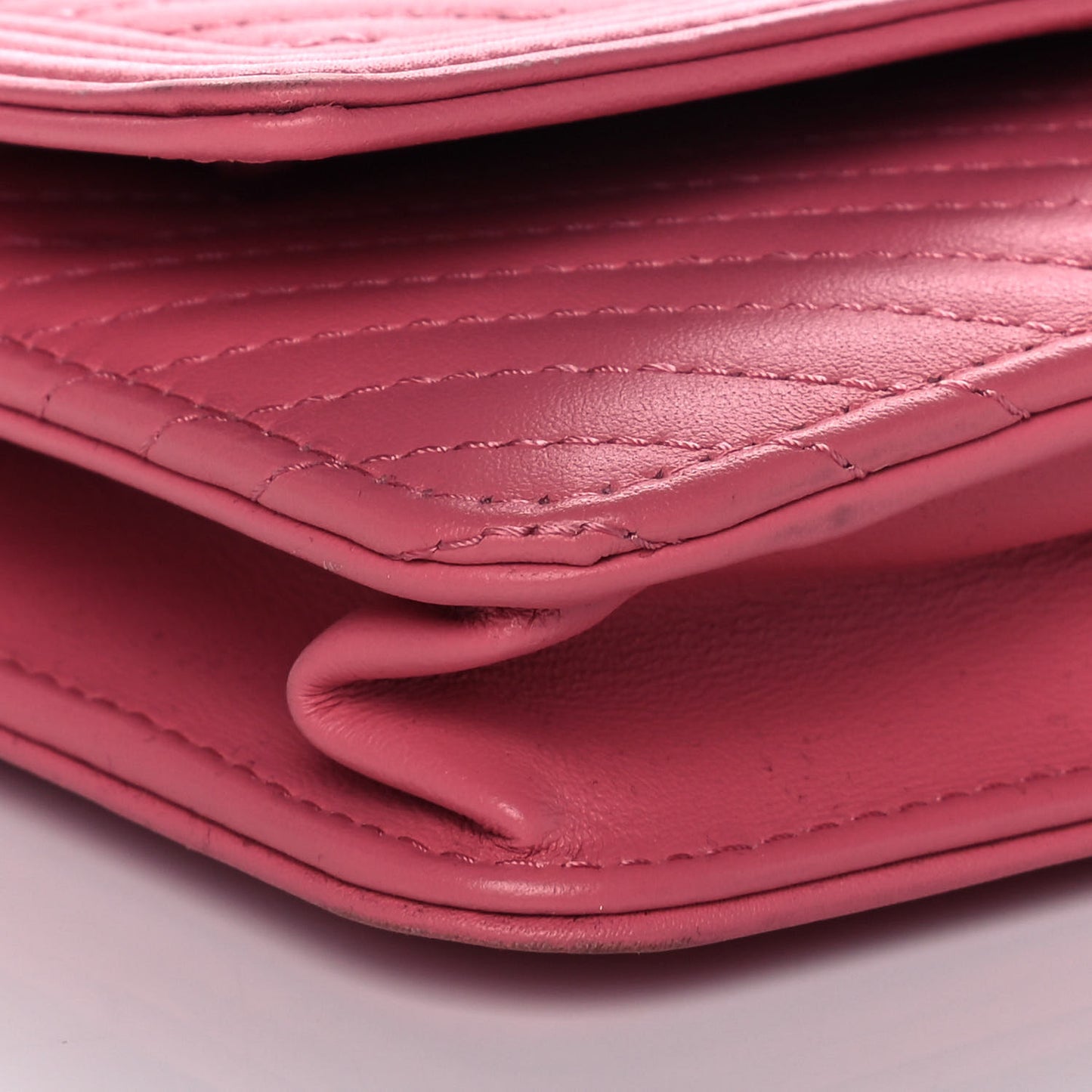 Calfskin Chevron Quilted Boy Wallet On Chain WOC Pink