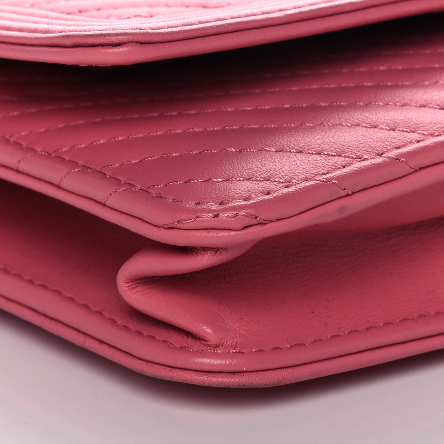 Chanel Calfskin Chevron Quilted Boy Wallet On Chain WOC Pink 7 of 13