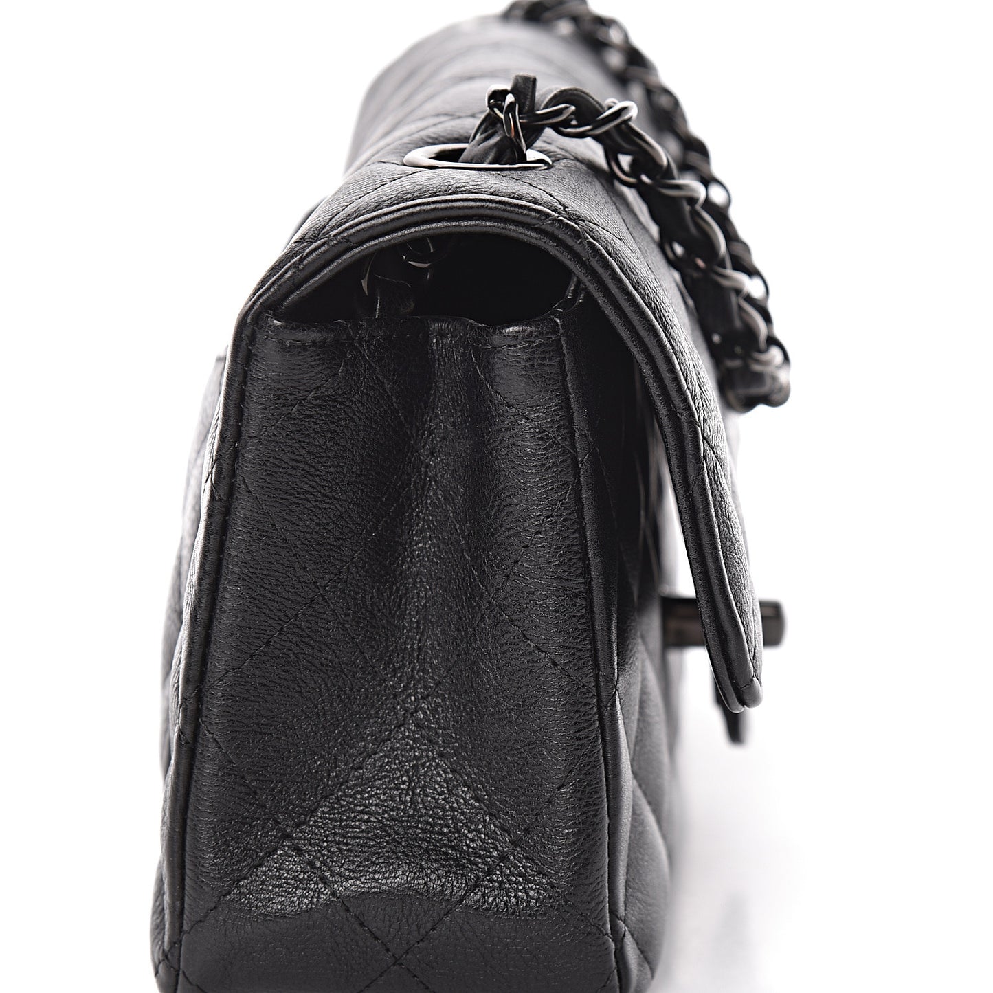 Crumpled Calfskin Quilted Mini Rectangular Flap So Black