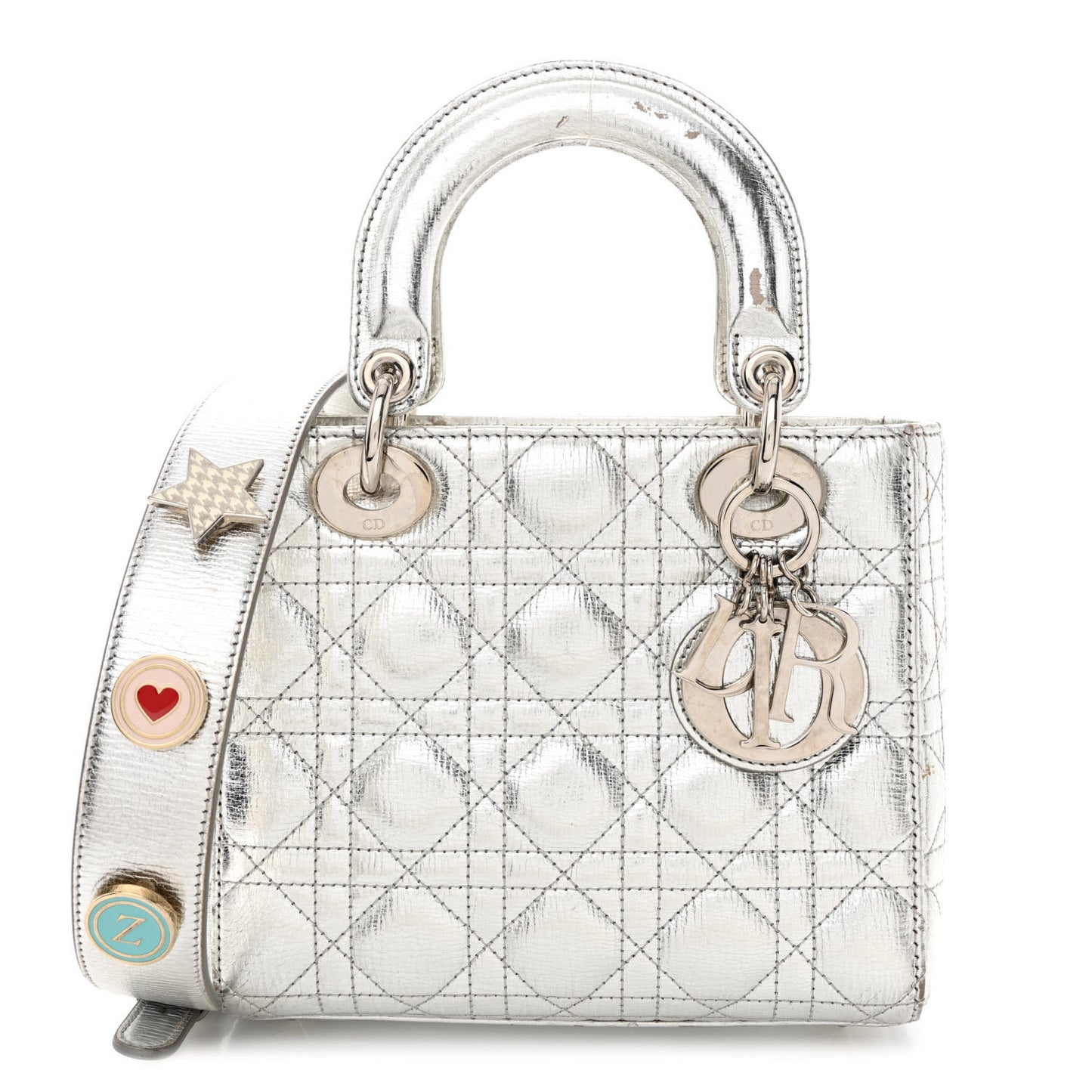 Metallic Grained Calfskin Cannage Small Lucky Badges My Lady Dior Silver