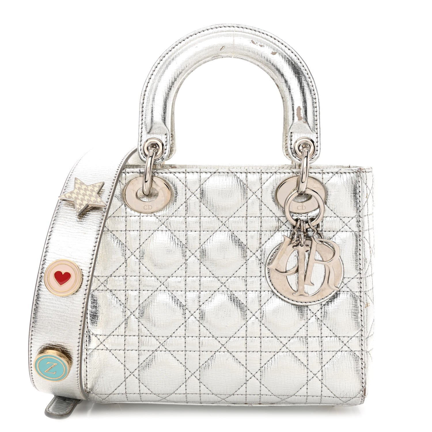 Christian Dior Metallic Grained Calfskin Cannage Small Lucky Badges My Lady Dior Silver 1 of 16