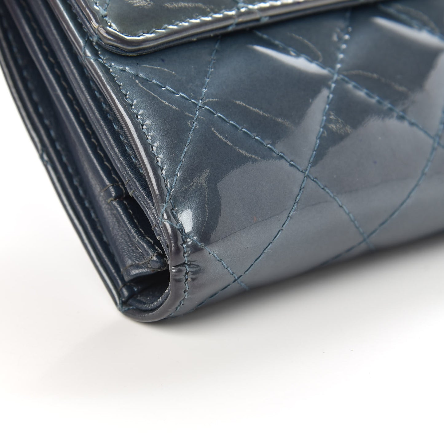 Patent Quilted Brilliant Flap Wallet Royal Blue