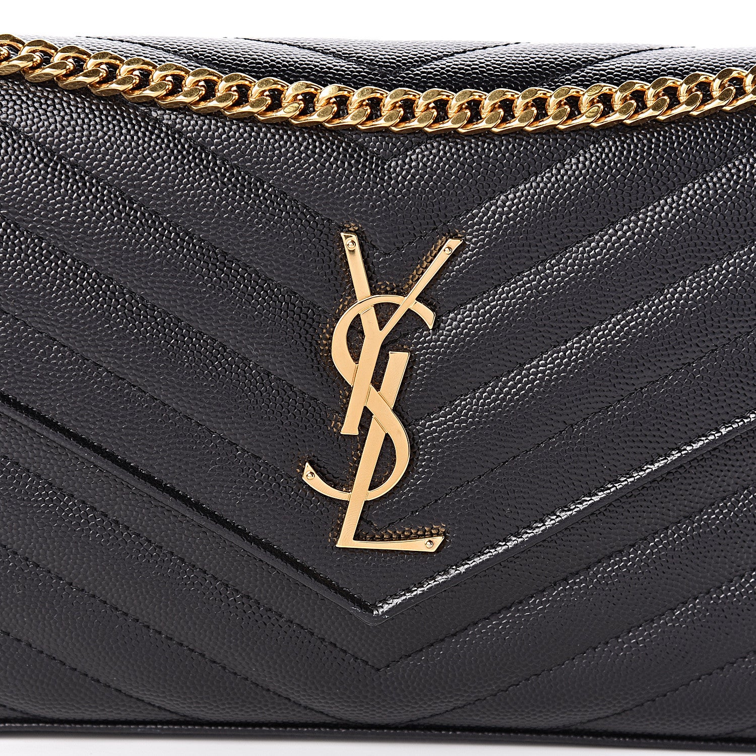 Saint Laurent Grain De Poudre Matelasse Chevron Monogram Chain Wallet Black 9 of 9