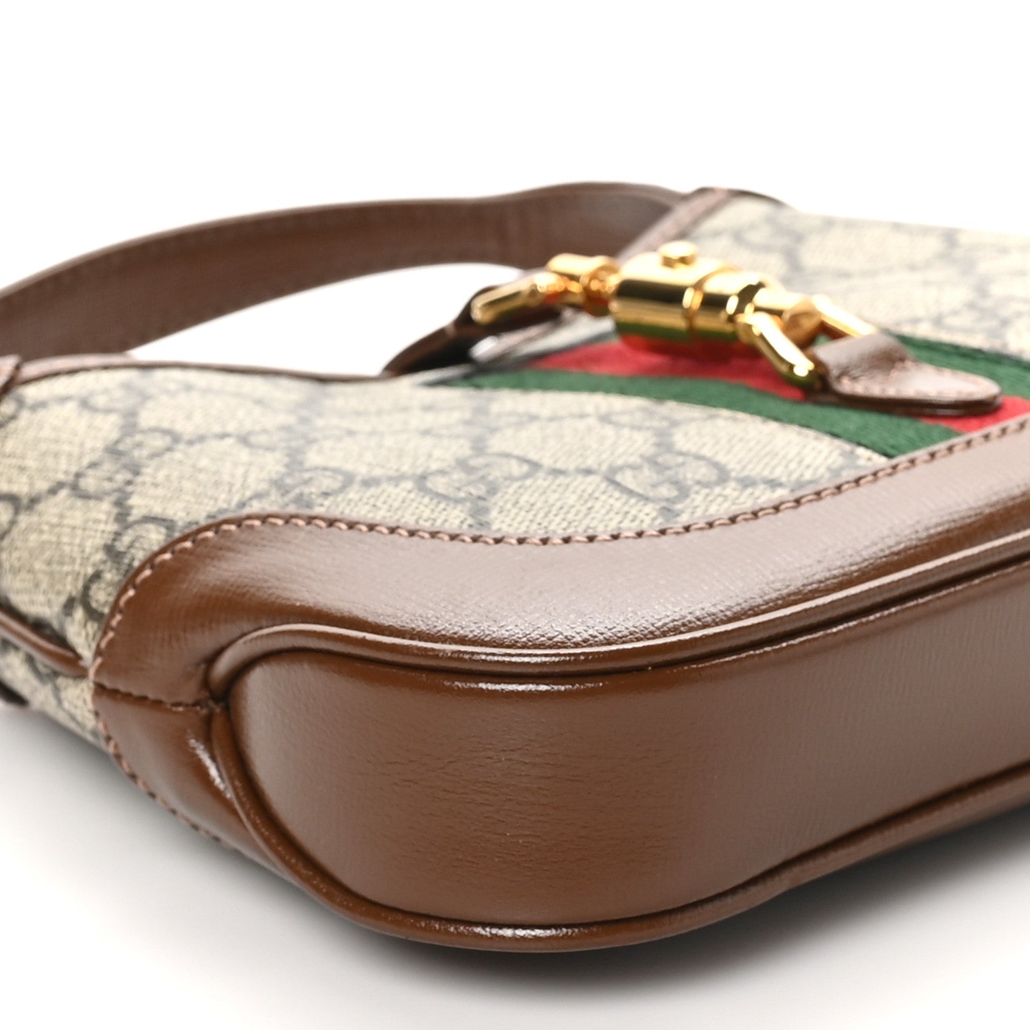 Gucci GG Supreme Monogram Azalea Calfskin Web Mini Jackie 1961 Hobo Beige Ebony Brown Sugar 9 of 10