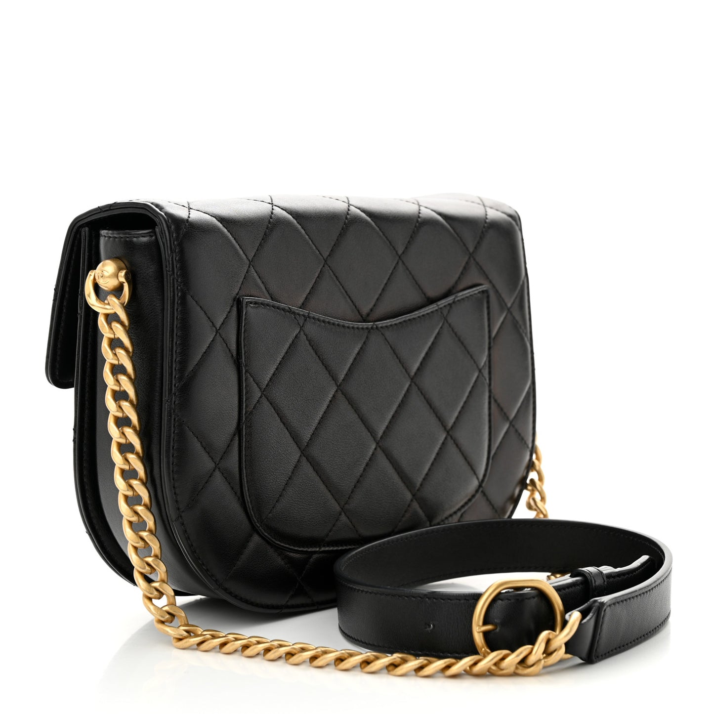 Calfskin Quilted Small Moon Messenger Black
