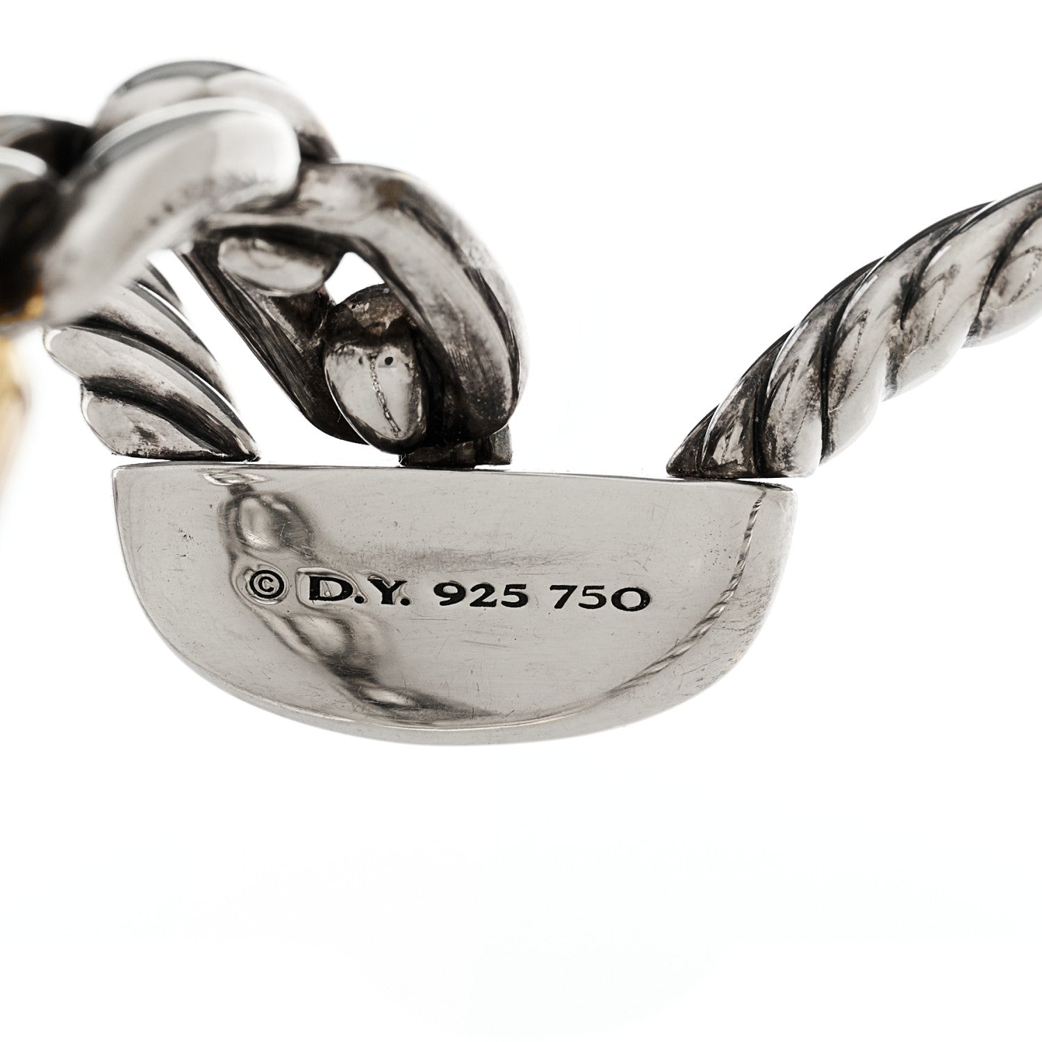 David Yurman Sterling Silver 18K Yellow Gold Wellesley Link Three-Row Cuff Bracelet 3 of 3
