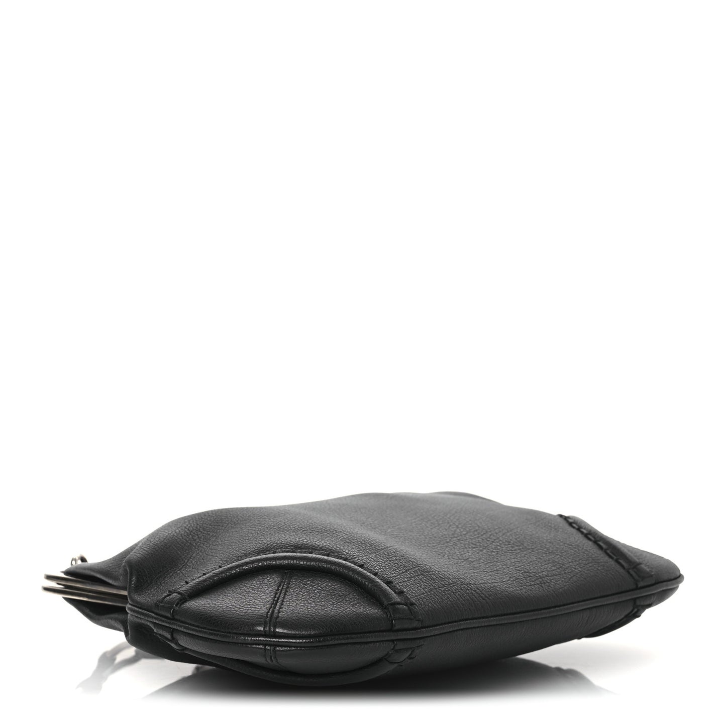 Goatskin Kiss Lock Frame Shoulder Bag Black