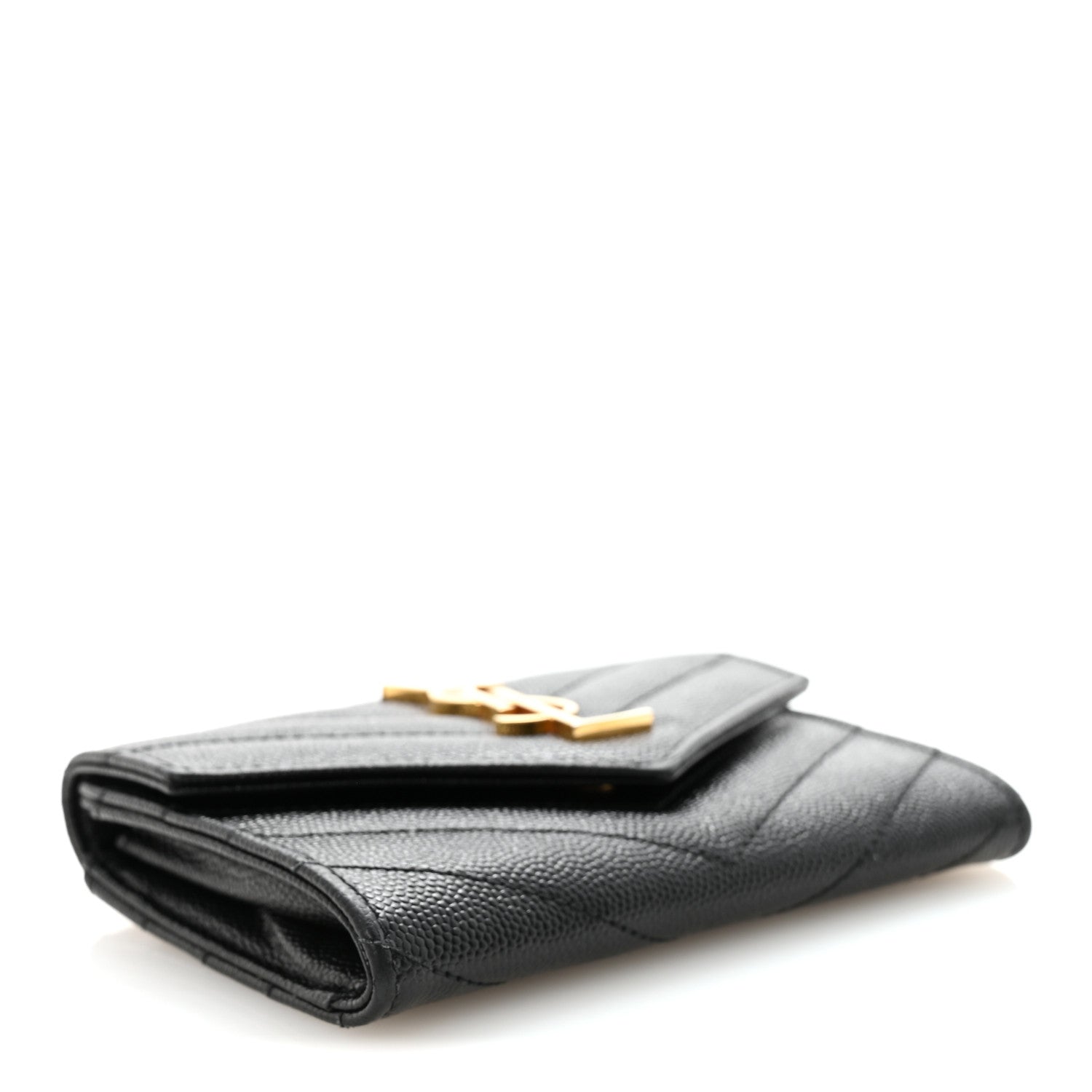 Saint Laurent Grain De Poudre Matelasse Chevron Small Monogram Envelope Wallet Black 4 of 7