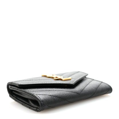 Saint Laurent Grain De Poudre Matelasse Chevron Small Monogram Envelope Wallet Black 4 of 7