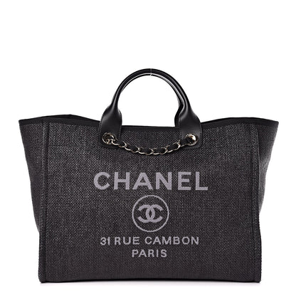 Chanel Woven Straw Raffia Large Deauville Tote Black 1 of 9