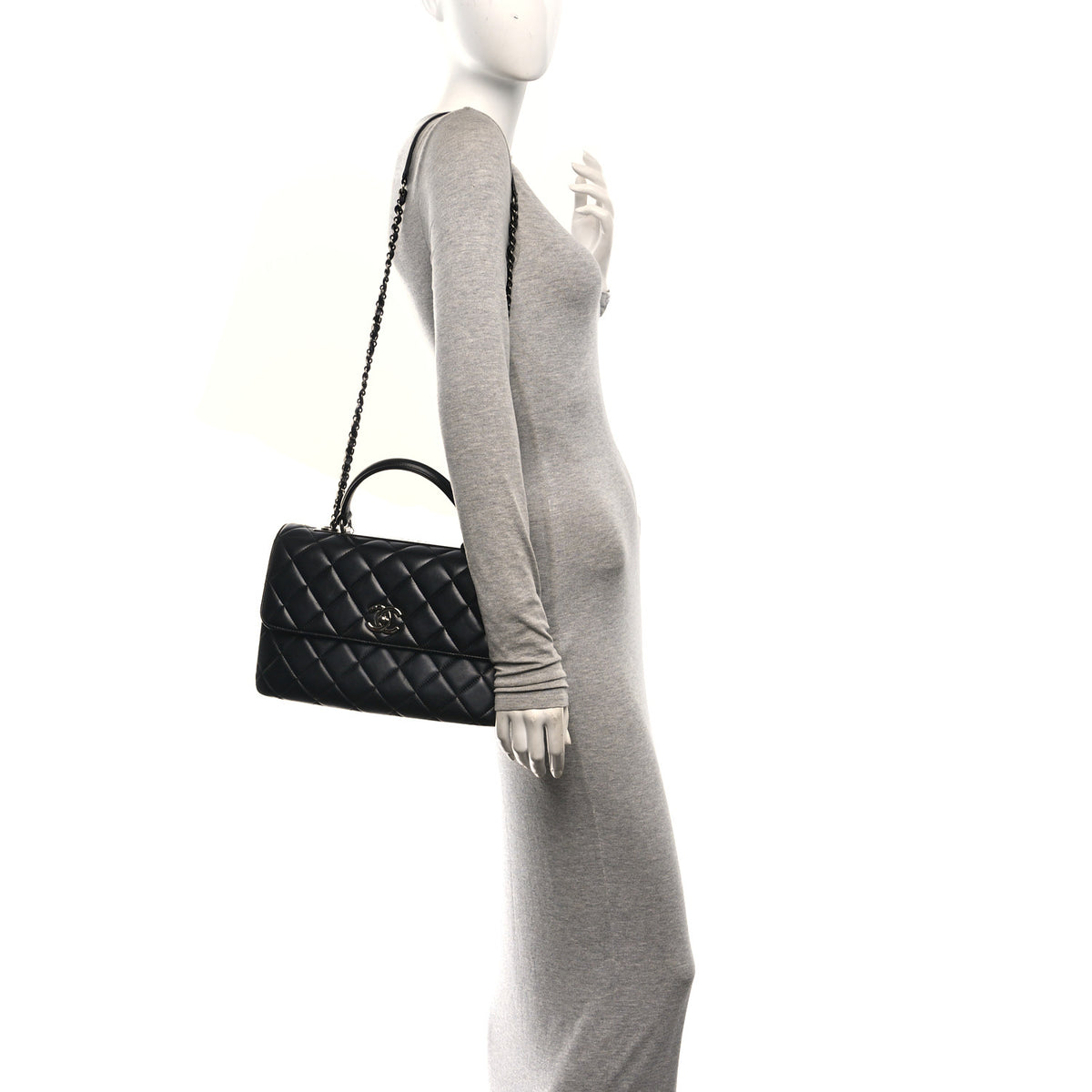 Lambskin Quilted Medium Trendy CC Flap Dual Handle Bag Black