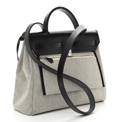 Hermes Vache Hunter Toile H Pegase Pop Herbag Zip Retourne 31 PM Bleu Indigo Ecru Black 4 of 12